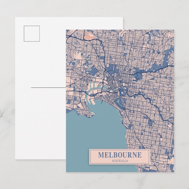 Postal Mapa de viaje de la ciudad ventosa de Melbourne Au (Anverso / Reverso)