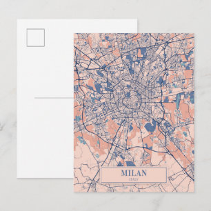 Postal Mapa de viaje de la ciudad ventosa de Milán Italia