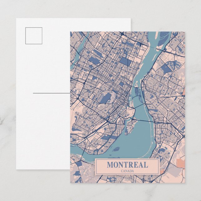 Postal Mapa de viaje de la ciudad ventosa de Montreal Can (Anverso / Reverso)