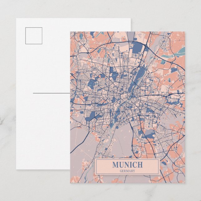 Postal Mapa de viaje de la ciudad ventosa de Múnich Alema (Anverso / Reverso)