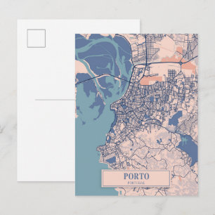 Postal Mapa de viaje de la ciudad ventosa de Oporto Portu