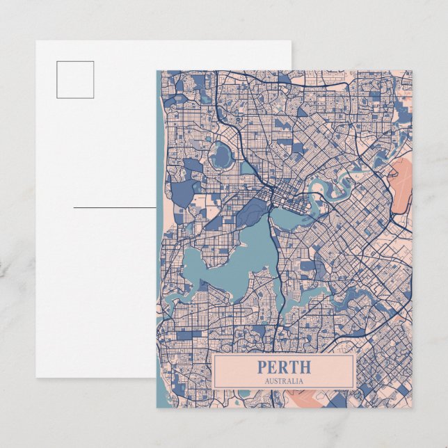 Postal Mapa de viaje de la ciudad ventosa de Perth Austra (Anverso / Reverso)
