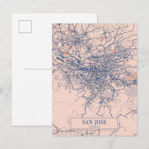 Postal Mapa de viaje de la ciudad ventosa de San Jose Cal