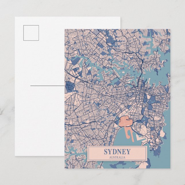 Postal Mapa de viaje de la ciudad ventosa de Sydney Austr (Anverso / Reverso)