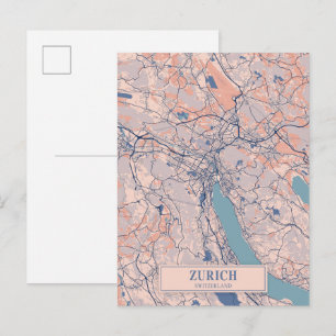 Postal Mapa de viaje de la ciudad ventosa de Zúrich Suiza