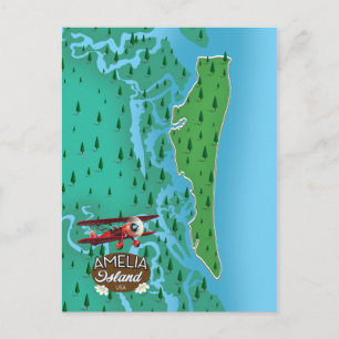 Postal Mapa de viaje de la isla Amelia Florida.
