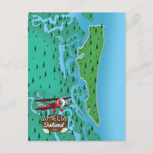 Postal Mapa de viaje de la isla Amelia Florida. (Anverso)