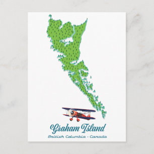 Postal Mapa de viaje de la isla Graham Columbia Británica