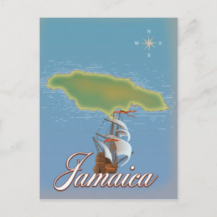 Postal Mapa de viaje de la isla jamaicana