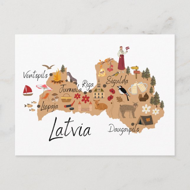 Postal mapa de viaje de Letonia (Anverso)