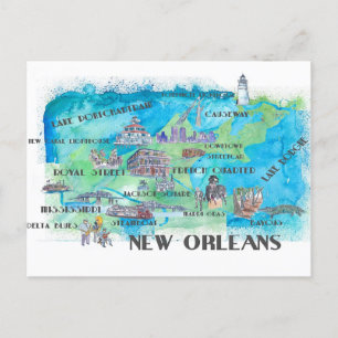 Postal Mapa de viaje de Nueva Jersey EE. UU. con destacad