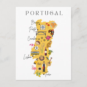 Postal mapa de viaje de Portugal