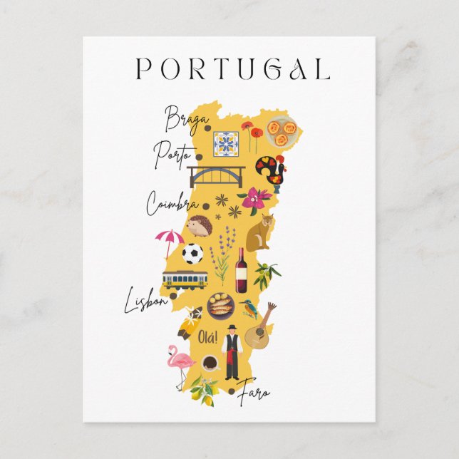 Postal mapa de viaje de Portugal (Anverso)