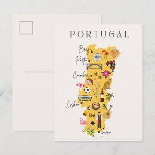 Postal mapa de viaje de Portugal