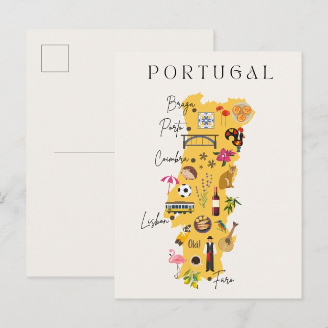 Postal mapa de viaje de Portugal (Anverso / Reverso)