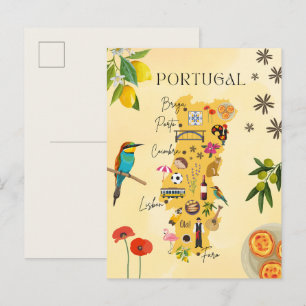Postal Mapa de viaje de Portugal - cultura, naturaleza, a
