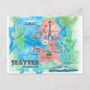 Postal Mapa de viaje de Seattle Washington