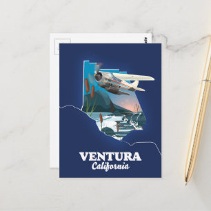 Postal mapa de viaje de Ventura California