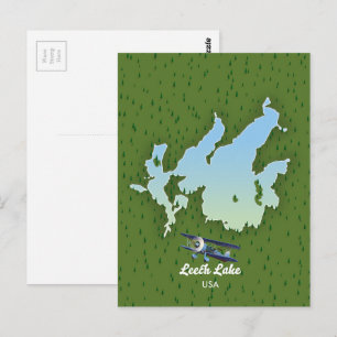 Postal Mapa de viaje del lago Leech