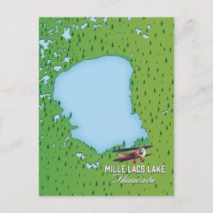 Postal mapa de viaje del lago mille lacs Minnesota.