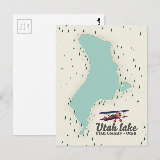 Postal Mapa de viaje del lago Utah, Utah (Anverso / Reverso)