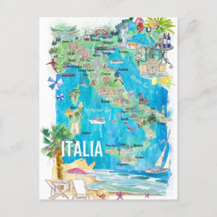 Postal Mapa de viaje ilustrado de Italia