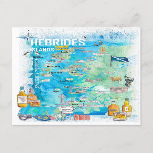 Postal Mapa de viaje ilustrado de las Islas Hébridas