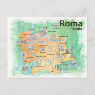 Postal Mapa de viaje ilustrado de Roma Italia