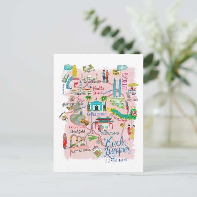 Postal mapa de viaje ilustrativo de Kuala Lumpur (Anverso de pie)