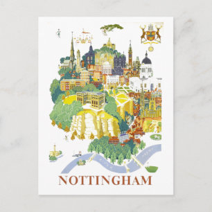 Postal Mapa de viaje vintage de Nottingham