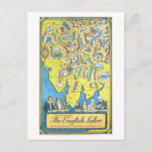 Postal Mapa de viaje vintage del Distrito de los Lagos en