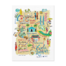 Mapa de viajes amarillo ilustrado de Kuala Lumpur