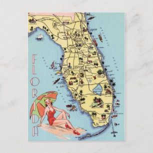 Postal Mapa de viajes con atracciones en Florida