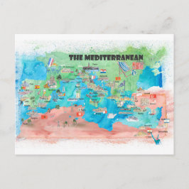 Postal Mapa de viajes de crucero Mediterráneo España Ital