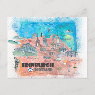 Postal Mapa de viajes de Edimburgo, Escocia