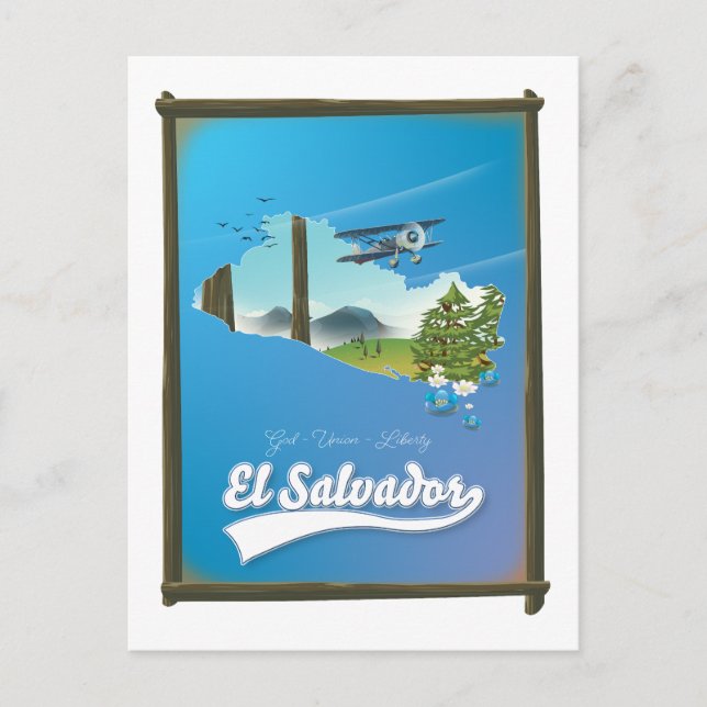Postal Mapa de viajes de El Salvador (Anverso)