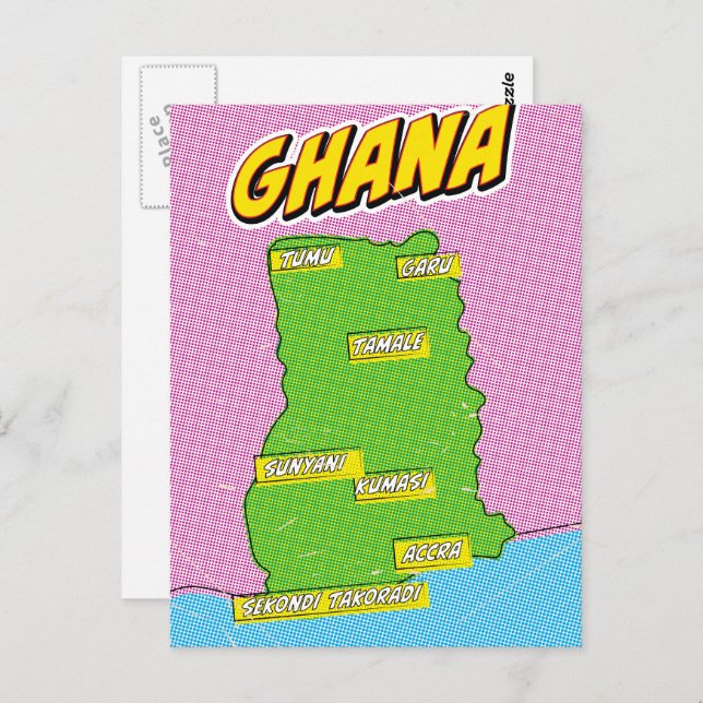 Postal Mapa de viajes de Ghana (Anverso / Reverso)