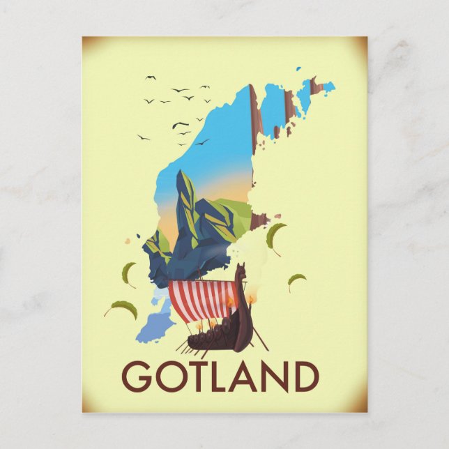 Postal Mapa de viajes de Gotland Baltic Sea Viking (Anverso)