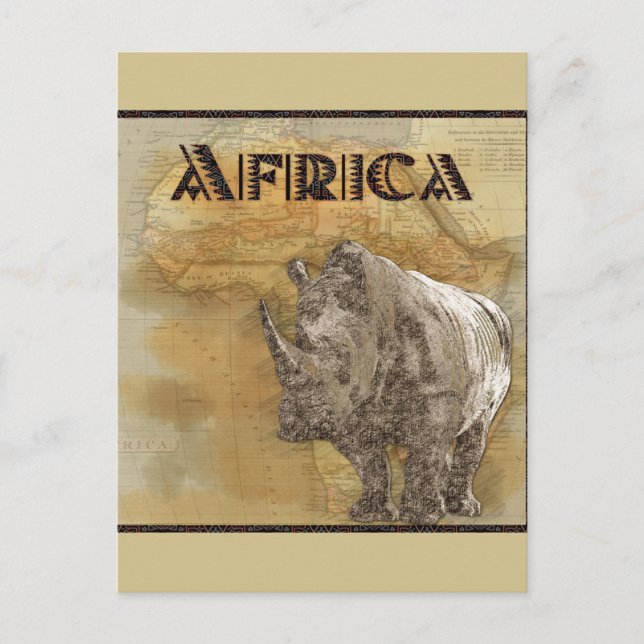 Postal Mapa de viajes de Rhinoceros Africanos (Anverso)