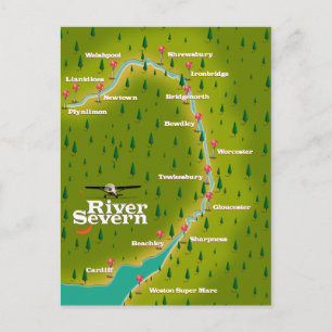 Postal Mapa de viajes del Río Severn Gales Inglaterra
