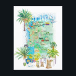 Postal Mapa de viajes ilustrado de Colombia<br><div class="desc">Colombia Mapa De Viajes Ilustrado Con Atracciones Turísticas Y Puntos Destacados</div>
