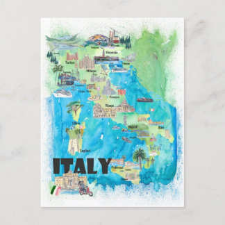 Postal Mapa de viajes ilustrado de Italia