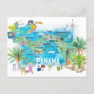 Postal Mapa de viajes ilustrado de Panamá