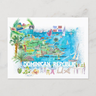 Postal Mapa de viajes ilustrado de República Dominicana