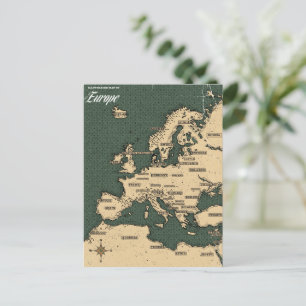 Postal Mapa De Viajes Vintage De Europa