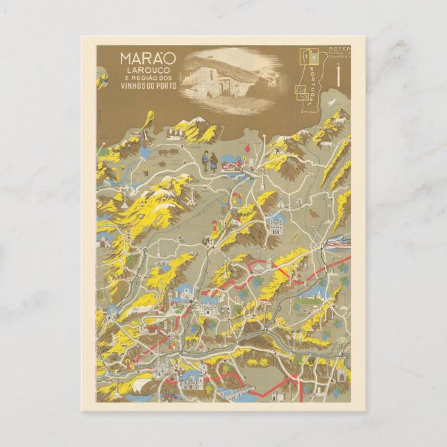 Postal Mapa de vino de Oporto de Portugal (Anverso)