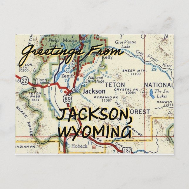 Postal Mapa de vinos de Jackson Wyoming (Anverso)