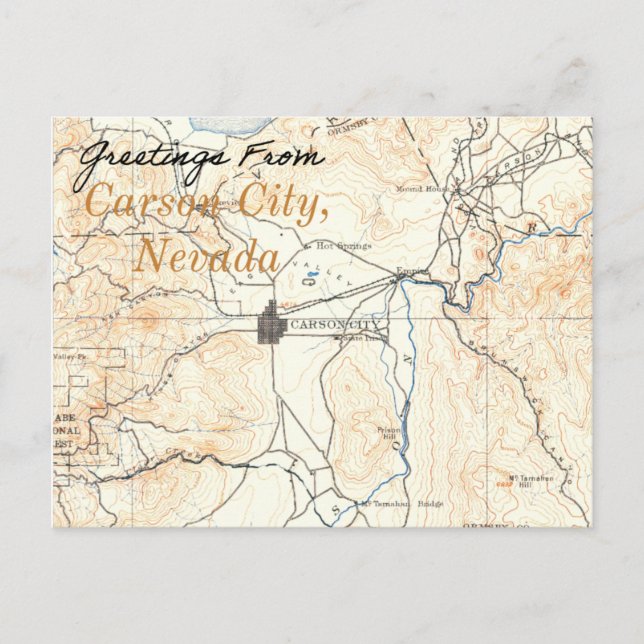 Postal Mapa de vintage de Carson City Nevada (Anverso)