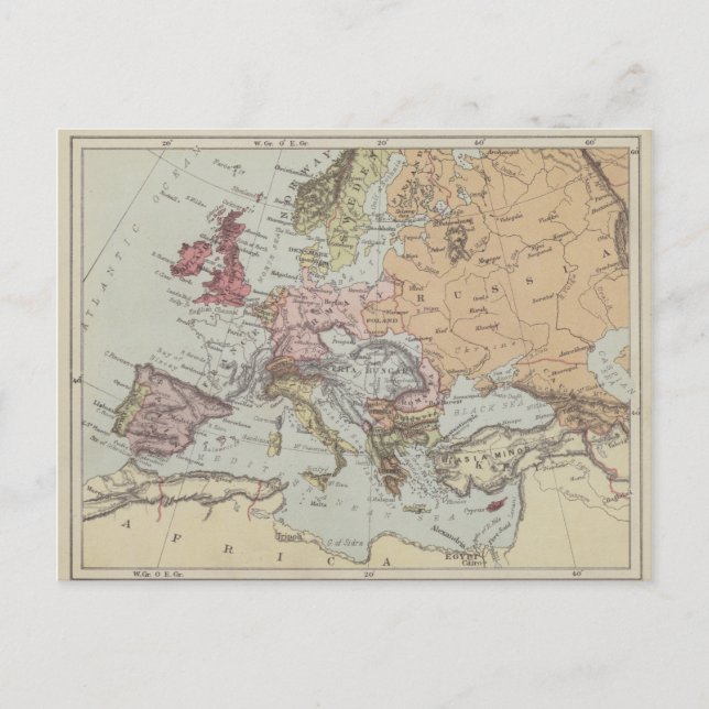 Postal Mapa de Vintage de Europa (Anverso)