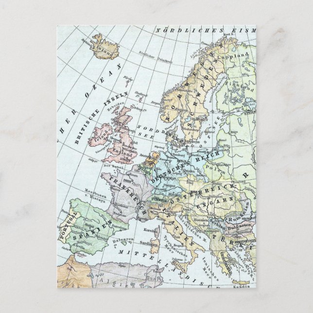 Postal Mapa de Vintage de Europa (1899) (Anverso)